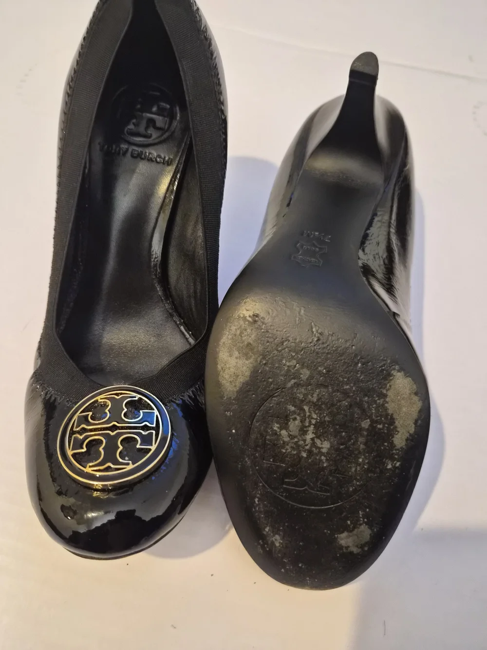 Tory Burch Black Patent Leather Logo Heels